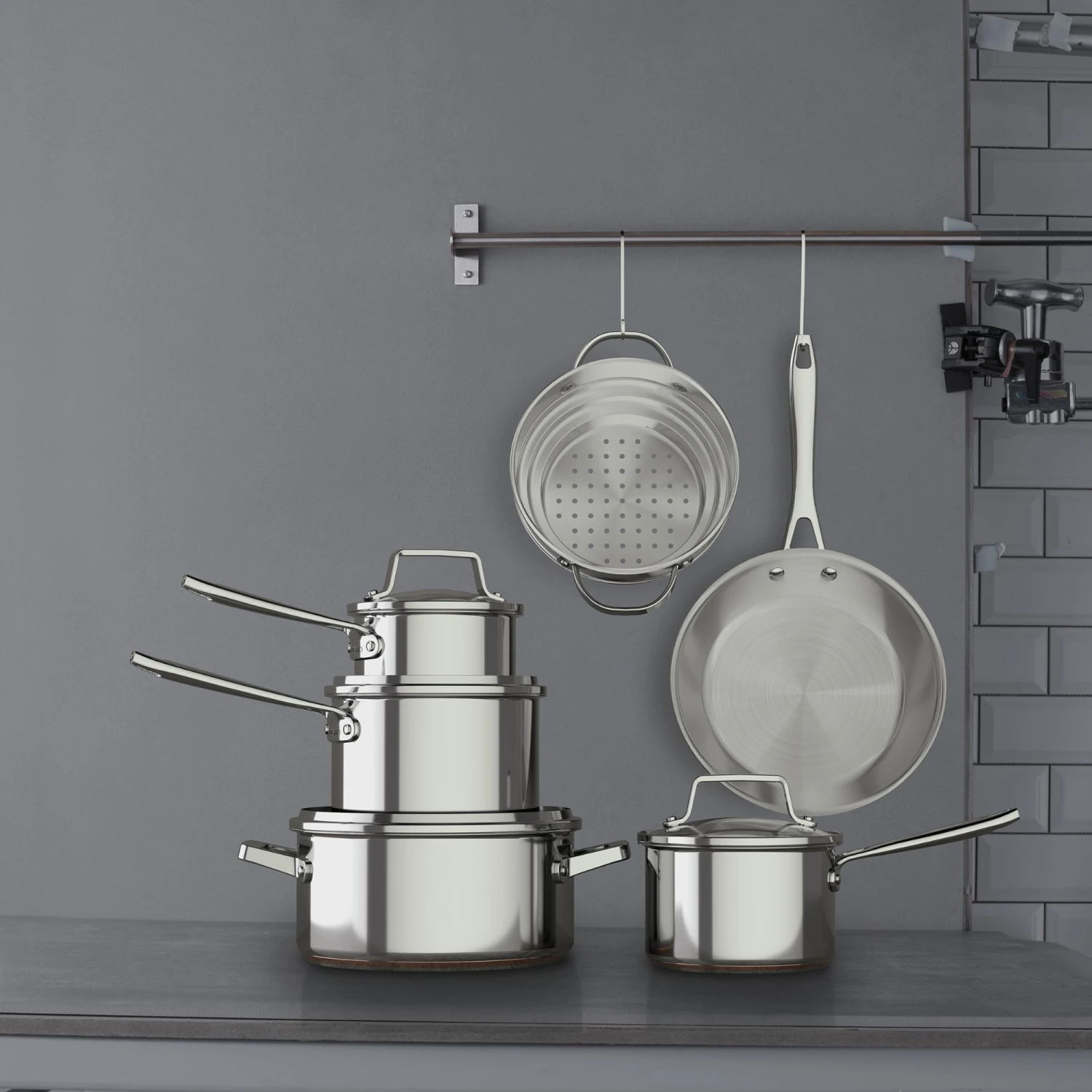 Paderno Cookware Sets Copper Core Stainless Steel Cookset, 12-pc | Batterie De Cuisine En Acier Inoxydable, 12 Pièces 12 Paderno Cookware Sets Copper Core Stainless Steel Cookset, 12-pc | Batterie De Cuisine En Acier Inoxydable, 12 Pièces