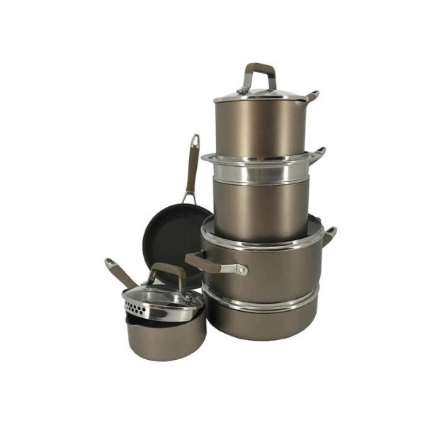 Paderno Classic 12-Piece Champagne Bronze Non-Stick Cookware Set 4 Paderno Classic 12-Piece Champagne Bronze Non-Stick Cookware Set