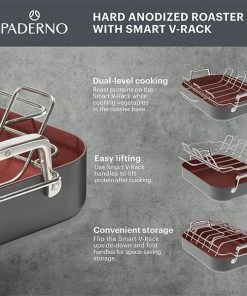 Paderno Hard Anodized Roaster With Smart V-Rack | Rôtissoire à Anodisation Dure Avec Grille En V Intelligente